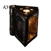 Bedroom Table Centerpiece Metal Magic Book Candle Box with Light, Lighted Holder Ornament, Iron Stands Decorative Pillar Stand for Living Room Office A black