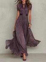 French retro purple lace stand-up collar dress bubble sleeve waist chiffon pendulum long dress temperament dress XXL