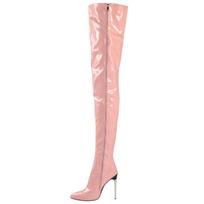 Women Winter Boots Sexy Pointed Side Zipper Lacquer Leather Thin High Heels Over Knee Long Boots 40 beige
