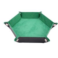 Foldable Dice Tray Box PU Leather Folding Hexagon Key Storage Coin Square Tray Dice Game for RPG DnD Table Board Games brown