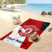 Manchester United Personalized Printed Beach Towel Soccer Logo Support Custom Name Text Absorbent Towel For Sport Travel Special Gift 80cmx160cm(31x63inch) red