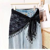 Triangle Lace Waist Scarf Floral Sheer Mesh Boho Bandana Hip Scarf Women Floral Hollow Out Lace Wrap Belt For Jeans Dress Wear