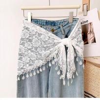 Triangle Lace Waist Scarf Floral Sheer Mesh Boho Bandana Hip Scarf Women Floral Hollow Out Lace Wrap Belt For Jeans Dress Wear gray