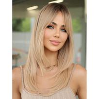 Womens Medium-Length Straight Wig With Side-Swept Bangs Heat-Resistant Synthetic Fiber Multiple Colors Available Natural 8304-1 beige