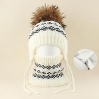 Kids Winter Warm Knitted Set Pom‑pom Hat Scarf Gloves 3‑Pcs Set Or Single Beanie Hat Windproof Ear Protection For Boys Girls Cold Weather Outdoor S50-55cm white