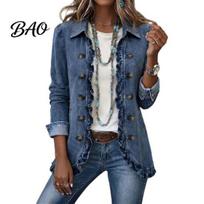 Office Wear Jackets Women Bohemia Floral Jacket, Turndown Collar Ruffled Open Front Coat, Ladies Lightweight Outerwear Slim Fit Casual Long M mėlyna
