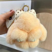 Elegant Small Bunny Carving With Real Fur And Leather For Collector And Accessory Light Gray white