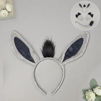 Pliušinis Asilo Kostiumas Galvos Juosta Su Ausimis, Kanopomis, Uodega Rinkinys Helovino Šventė Cosplay Gyvūnų Tema Persirengimas Mini Donkey Ears Headband - Gray gray