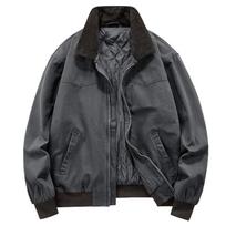 Men's Retro Pilot Lambswool Jacket - Winter Velvet, Casual Loose Fit, Plus Size M gray
