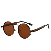 Fashion Steampunk Sunglasses Round Metal Spring Mirror Leg Sunglasses Men Women's Outdoors Driving Glasses UV400 black