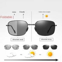 Men's Polarized Folding Sunglasses Men'sPhotochromism Metal Sun Glasses Men Women Portable Outdoor Driving Square Eyewear gray