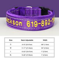 Individualizuotas siuvinėtas šuns antkaklis Atspindintis nailoninis individualus ID pavadinimo aksesuaras augintiniui Paminkštinti antkakliai mažiems, vidutinio dydžio, dideliems šunims S purple