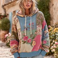 2026 Autumn Winter Retro Lace-Up Printed Hoodie 5XL gray