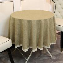 Round Imitate Linen Lace Tablecloth Nordic For Tea Coffee Table Home Kitchen Wedding Party Decor Cover 120cm Diameter beige