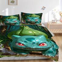 3 vnt. Bulbasaur, Pokémon patalynės komplektas. Minkštas ir patogus, be šerdies (1x Antklodės užvalkalas + 2x Pagalvės užvalkalai) yy251031020 135x200cm blue