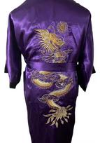 Unisex Raudonas ir Juodas Dvipusis Drakono Siuvinėjimo Tang Stiliaus Chalatas One Size juoda/violetinė