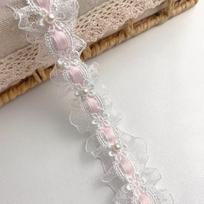 4.5M Lolita lace Lvory Bead Ruffled Lace Fabric Edging Satin Ribbon DIY Clothing Curtains Furniture Decorations 4cm Wide 0.9M (1Strip)