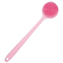 DNC Soft Silicone Back Scrubber Shower Bath Body Brush with Long Handle, BPA-Free, Hypoallergenic, Eco-Friendly (Pink) white