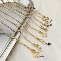 24K Gold Plated Necklace: Non-Fading Plain Chopin Chain with Titanium Steel, M & S Clasps, No Pendant gray