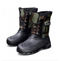 Men Camo Mid Calf Snow Boots, Lace Up Thick Sole Fleece Lined Warm Outdoor Work Cotton Shoes 41 black