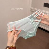 Lady Summer Gentle Pure Desire Bow Lace Mesh Yarn Transparent Triangle Briefs One size