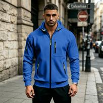 Men's Loose Fit Side Zipper Hooded Sweatshirt Casual Athletic Cardigan for Fitness L blue