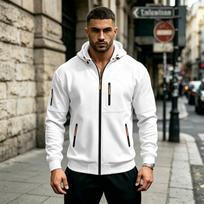 Men's Loose Fit Side Zipper Hooded Sweatshirt Casual Athletic Cardigan for Fitness XL white