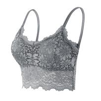 Floral Lace Sleeveless Cropped Camisole with Padding for Fitness XL/2XL gray