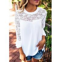 Elegant Chiffon Lace Blouse Loose Fit Pullover Long Sleeve T-shirt For Women L