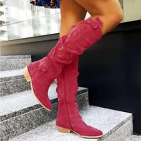 Women New Side Zipper Low Heels Boots Suede Comfortable Shoes Casual High Top Trendy Boots Light Versatile Ladies Shoes 43 red