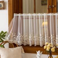 Lace Door Curtain With Embroidered Floral Semi Sheer Window Panel Living Room Kitchen Entryway 100x60cm gray