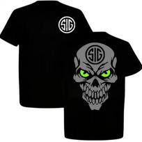 Sig Sauer Skull Green Eyes Graphic T-Shirt Unisex Tactical Sports Top XL gray