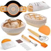 Bread Baking Set: Fermentation Basket, Scoring Knife, Rolling Pin, Bread Bag, and Rolling Mat. Model 1