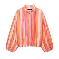 Women's Striped European American Pilot Jacket - Comfortable, Casual Outerwear Extra Small pink