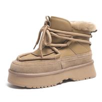 Cowhide snow boots women's fur integrated winter leather warm medium tube short oblique women's cotton shoes boots 40 brown
