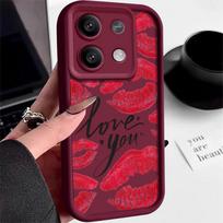 Xiaomi 14t 13t Poco X6 F6 X5 Pro Redmi Note 14 13 12 11 10 Pro modeliams, bučinių lūpų rašto, smūgiams atsparus silikoninis minkštas, su lęšio apsauga, apsaugantis nuo kritimo dėklas Redmi Note 12 Pro 4G vyno raudonos spalvos