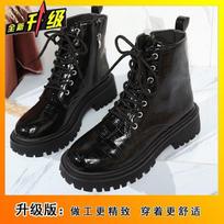 Round-toed Martin boots British thick-heeled women's shoes boots 2025 autumn and winter new thick-soled patent leather short boots single boots women 42 black