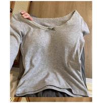 Warm with Chest Pads, Floral Lace Edge Long-sleeved T-shirt U-neck Autumn and Winter Inner Bottoming Shirt XL gray