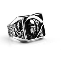 Vintage Stainless Steel Punk Style Solid Skull Grim Reaper Halloween Ring no. 8 black