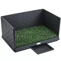 Šunų tualetas 75 x 51 cm, dirbtinės žolės klozeto sistema šuniukams su aukštomis sienelėmis, ištraukiamu padėklu ir drenažu, juodas