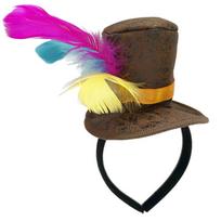 Elegant Sueded Fabric Tall Hat Headbands Small Top Hat Design Hairband for Festival Theme Party and Formal Occasion black