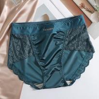 Plussize Ladies Summer Light Luxury Satin Sexy Lace Ice Silk Breathable High Waisted Briefs XL gray