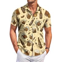 Men's Casual Short Sleeve Button Down Shirt Oktoberfest Beer Mug Pretzel Heart Print Lightweight Summer Shirt XL geltona