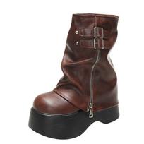 9CM Women's Mid-Calf Boots New Lace-up Patent Leather Chunky Punk Shoes Autumn High Heels Platform Motorcycle Boots For Woman 34 ruda