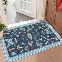 Retro Forest Animal Carpet Dragonfly Mushroom Butterfly Carpet  Home Decoration  Entrance Door Mat  Blue Floral Floor Mat 43X75CM gray