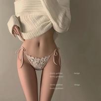 Floral Lace Mesh Embroidered Thong Panties One Size (80-130 jin) rožinė