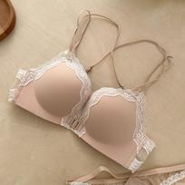 Pink Leopard Print Lace Front Closure Push Up Wireless Bra For Women 3885AB beige