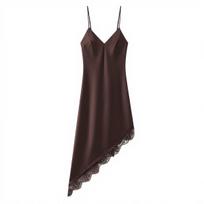Elegant Satin Camisole Dress with Lace Patchwork - Mid-length V-Neck Slimming Design for Women Small