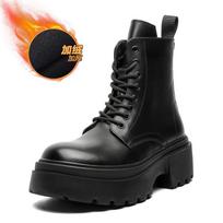 Platform Martin New shoes Men'S British Style Side Zipper Heightening Locomotive New shoes High Top Big Head Shoes 30322-J 41 black