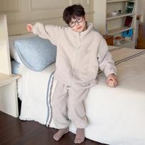 Kids Winter Thick Warm Flannel Pajama Set Boys Girls Homewear 130cm smėlis